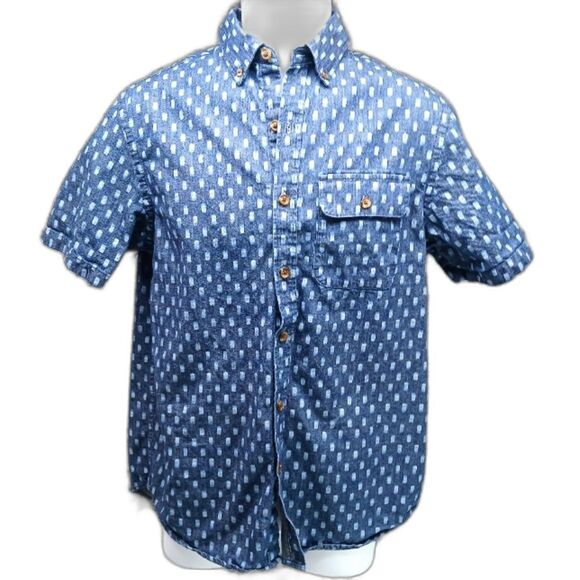 Old Navy Men's Small Dark Chambray Button Down Short Sleeve Shirt. Blue. Cotton. - Picture 1 of 10